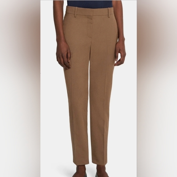 Theory Womens Slim Cropped Pants Stretch Size 8 Caramel Tan Unlined Business - Picture 1 of 6